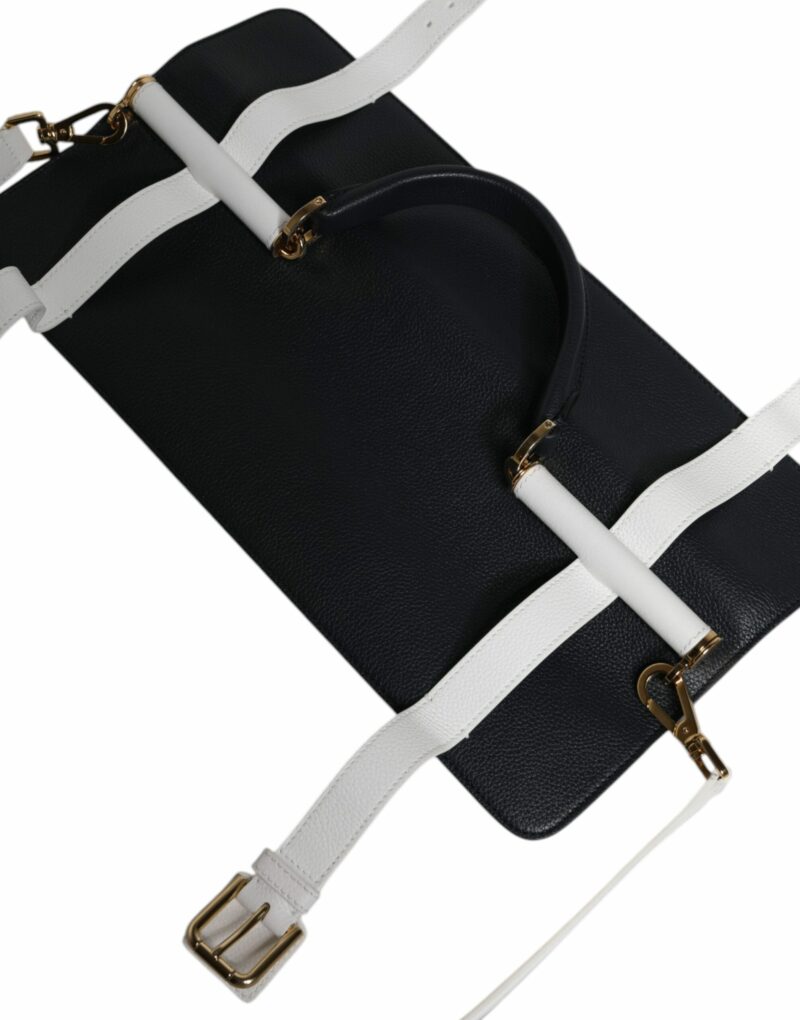 Dolce & Gabbana Blue White Calfskin Leather Crossbody Shoulder Bag - Image 5
