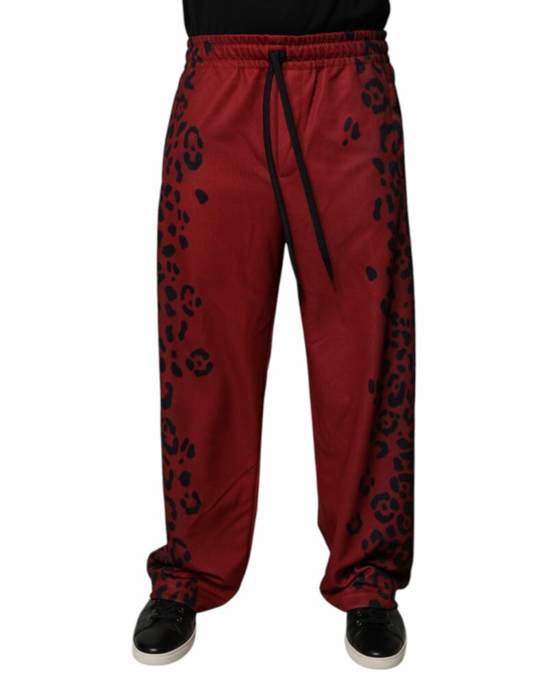 Dolce & Gabbana Red Leopard Print Polyester Men Jogger Pants - Image 2