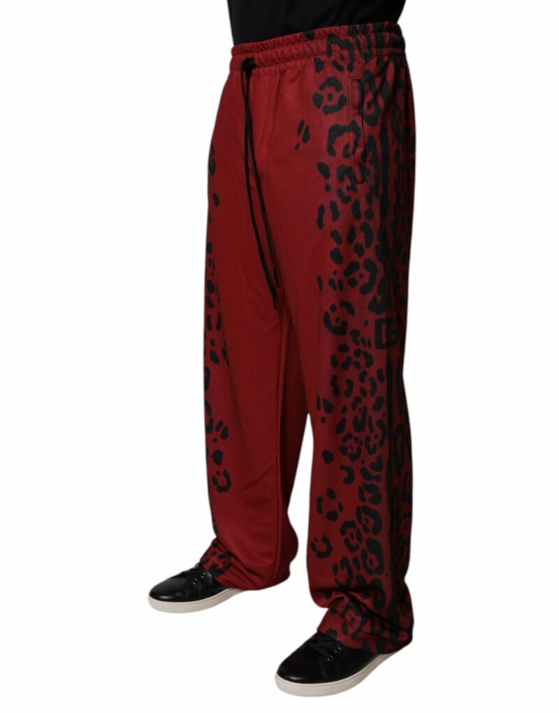 Dolce & Gabbana Red Leopard Print Polyester Men Jogger Pants - Image 3