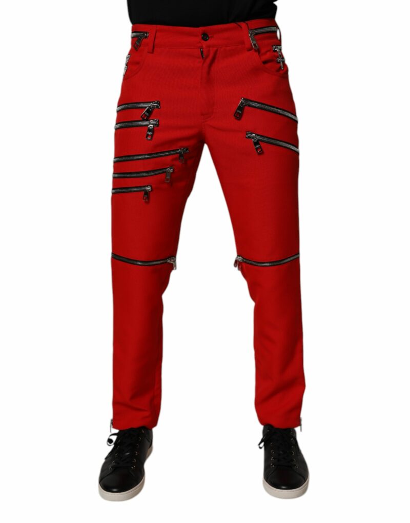 Dolce & Gabbana Red Zipper Embellished Straight Pants - Image 2