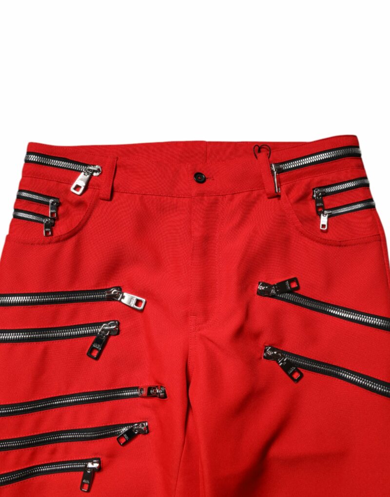 Dolce & Gabbana Red Zipper Embellished Straight Pants - Image 5