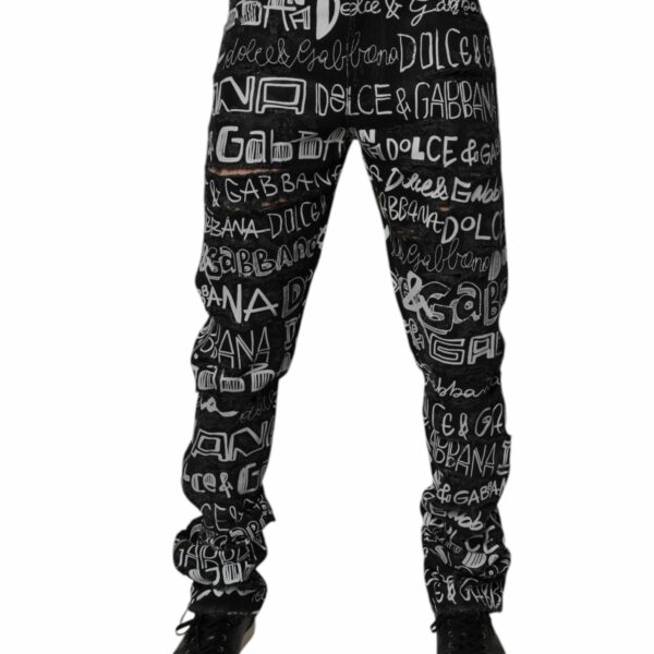 Dolce & Gabbana Black Cotton Logo Print Straight Denim Jeans