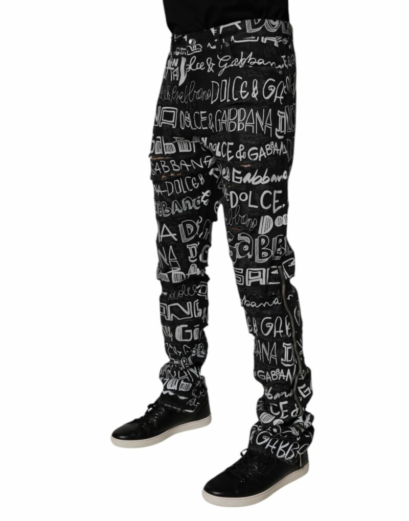 Dolce & Gabbana Black Cotton Logo Print Straight Denim Jeans - Image 3