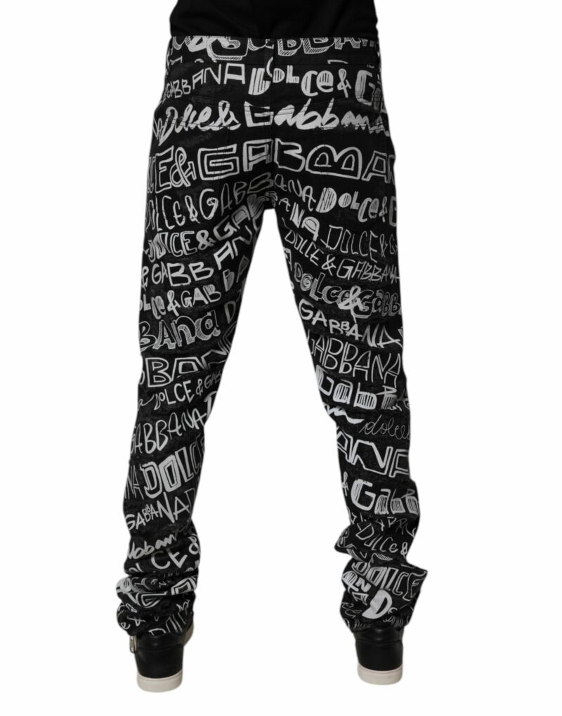 Dolce & Gabbana Black Cotton Logo Print Straight Denim Jeans - Image 4