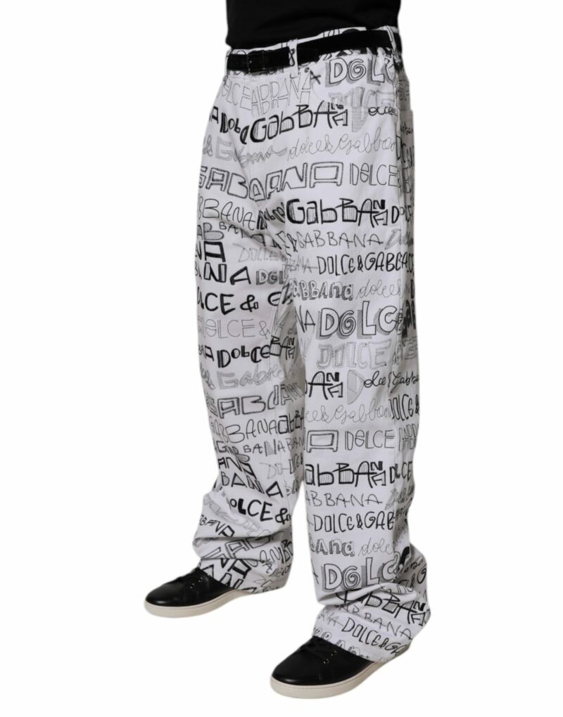 Dolce & Gabbana White Logo Print Straight Men Denim Jeans - Image 3