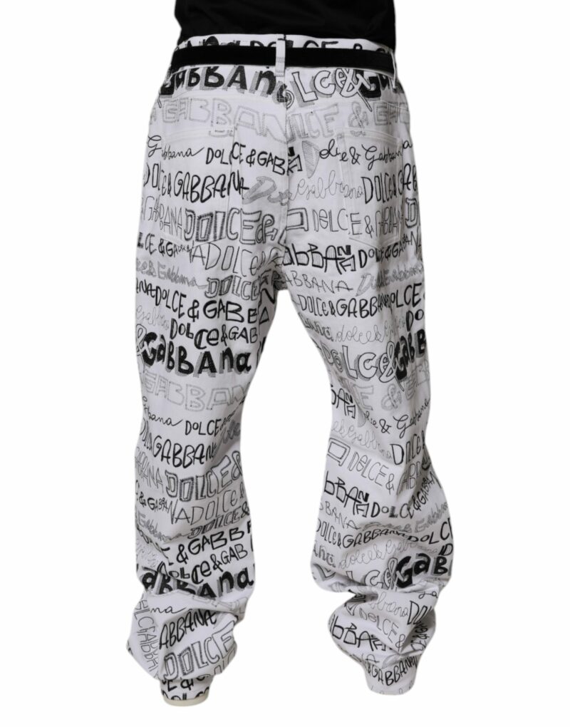 Dolce & Gabbana White Logo Print Straight Men Denim Jeans - Image 4