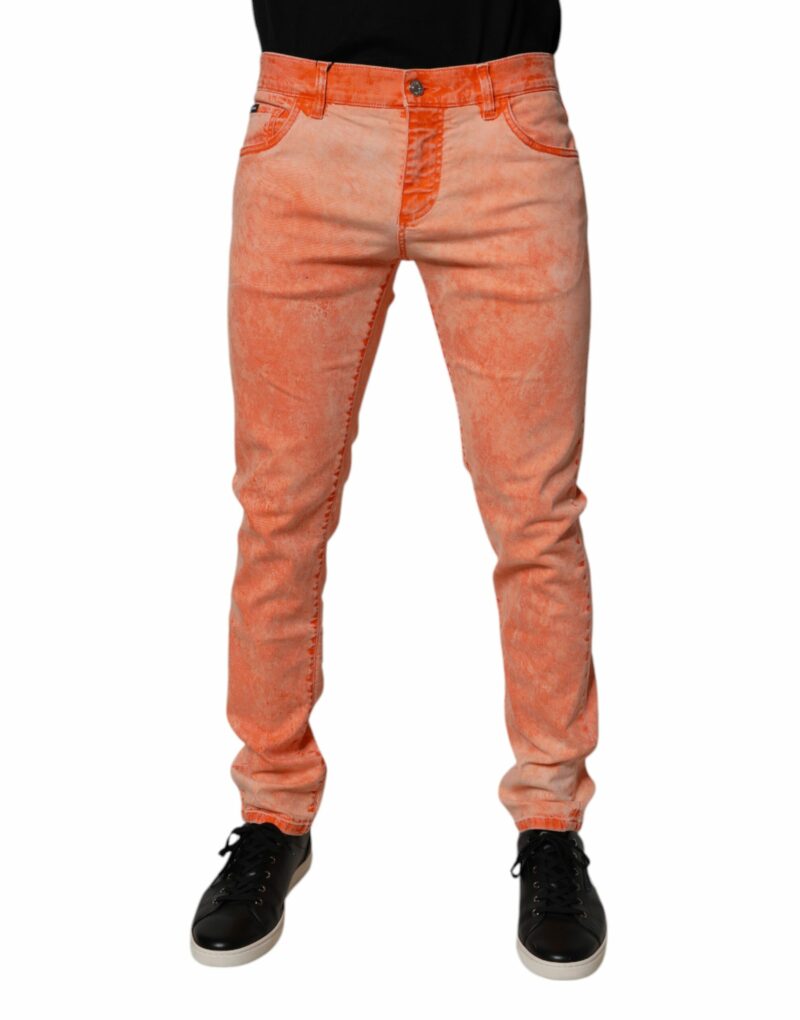 Dolce & Gabbana Orange Tie Dye Cotton Skinny Men Denim Jeans - Image 2