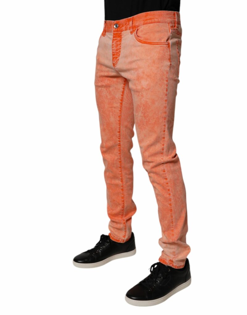 Dolce & Gabbana Orange Tie Dye Cotton Skinny Men Denim Jeans - Image 3