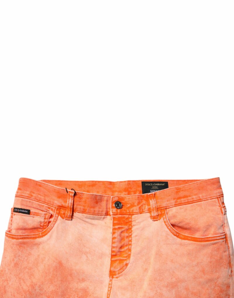Dolce & Gabbana Orange Tie Dye Cotton Skinny Men Denim Jeans - Image 5