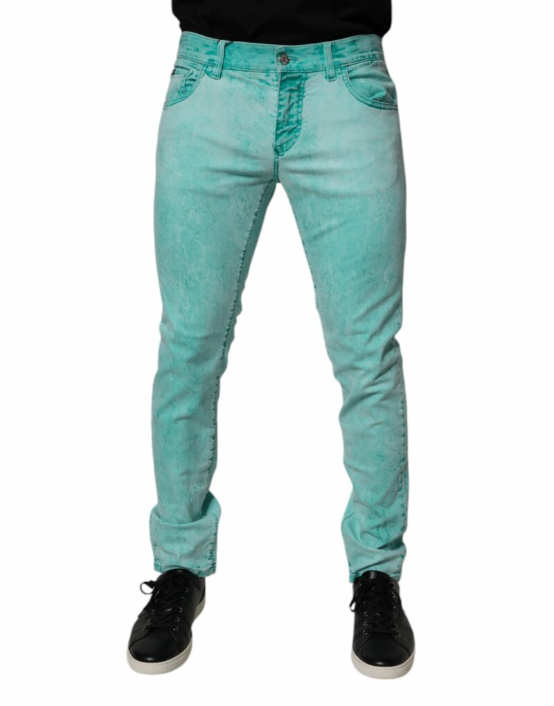 Dolce & Gabbana Green Tie Dye Cotton Skinny Men Denim Jeans - Image 2