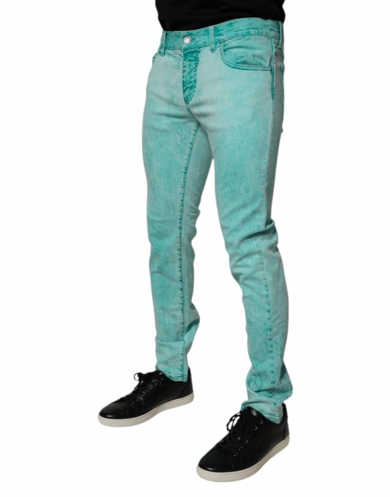 Dolce & Gabbana Green Tie Dye Cotton Skinny Men Denim Jeans - Image 3