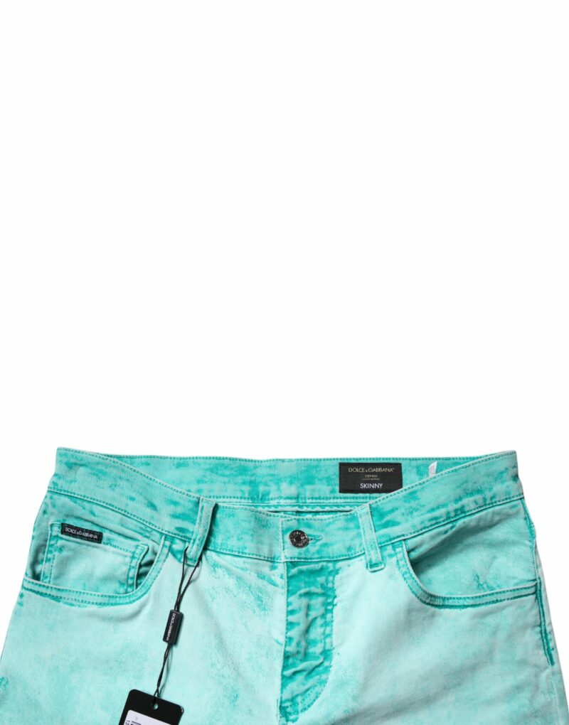 Dolce & Gabbana Green Tie Dye Cotton Skinny Men Denim Jeans - Image 5