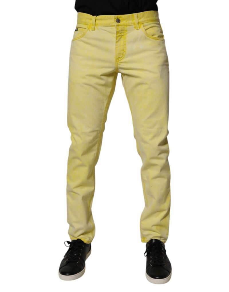 Dolce & Gabbana Yellow Cotton Stretch Skinny Men Denim Jeans - Image 2