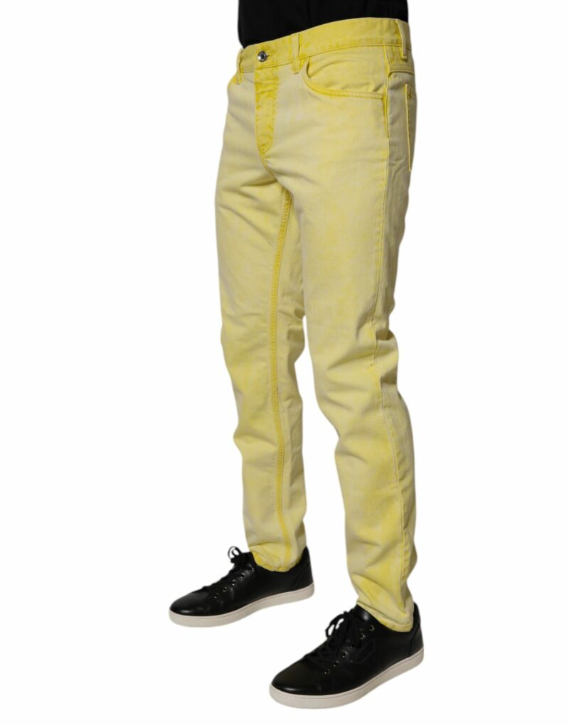 Dolce & Gabbana Yellow Cotton Stretch Skinny Men Denim Jeans - Image 3
