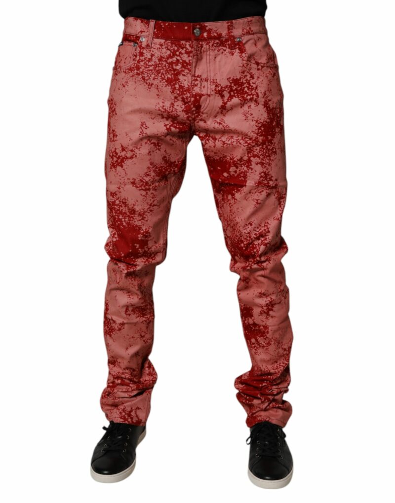 Dolce & Gabbana Red Tie Dye Cotton Skinny Men Denim Jeans - Image 2