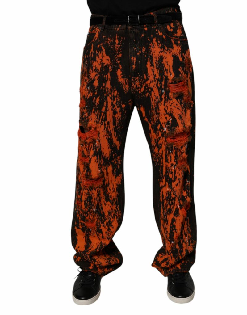 Dolce & Gabbana Black Red Tie Dye Cotton Straight Denim Jeans - Image 2