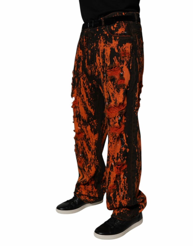 Dolce & Gabbana Black Red Tie Dye Cotton Straight Denim Jeans - Image 3