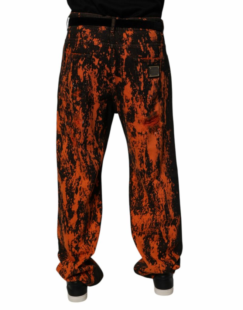 Dolce & Gabbana Black Red Tie Dye Cotton Straight Denim Jeans - Image 4
