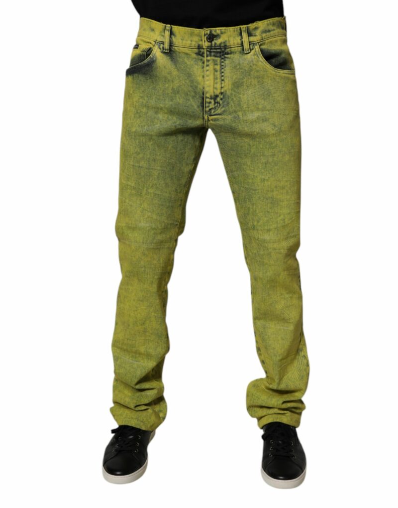 Dolce & Gabbana Yellow Cotton Stretch Skinny Men Denim Jeans - Image 2