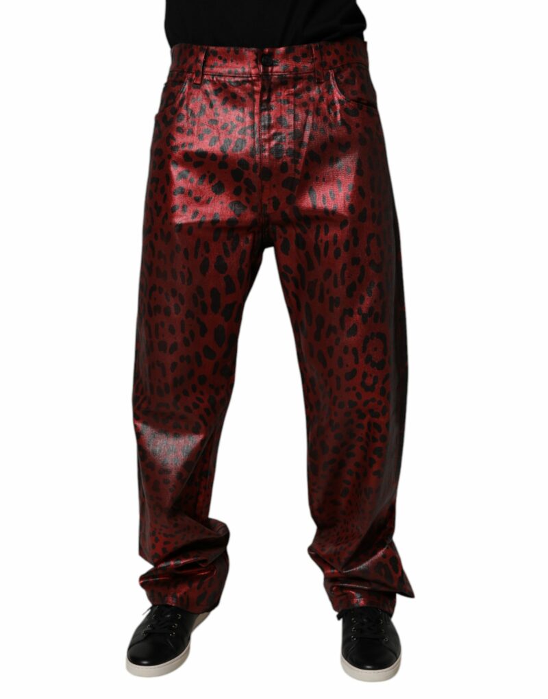 Dolce & Gabbana Red Leopard Cotton Straight Men Denim Jeans - Image 2
