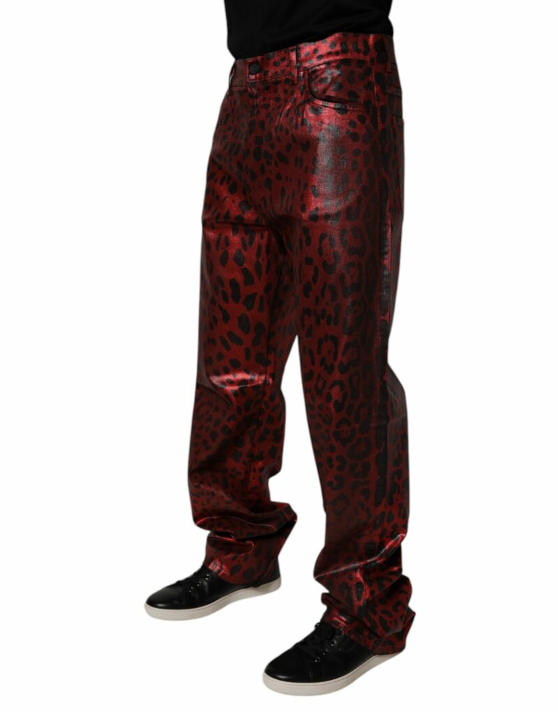 Dolce & Gabbana Red Leopard Cotton Straight Men Denim Jeans - Image 3