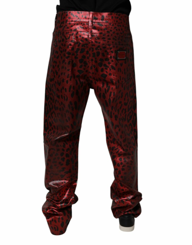 Dolce & Gabbana Red Leopard Cotton Straight Men Denim Jeans - Image 4