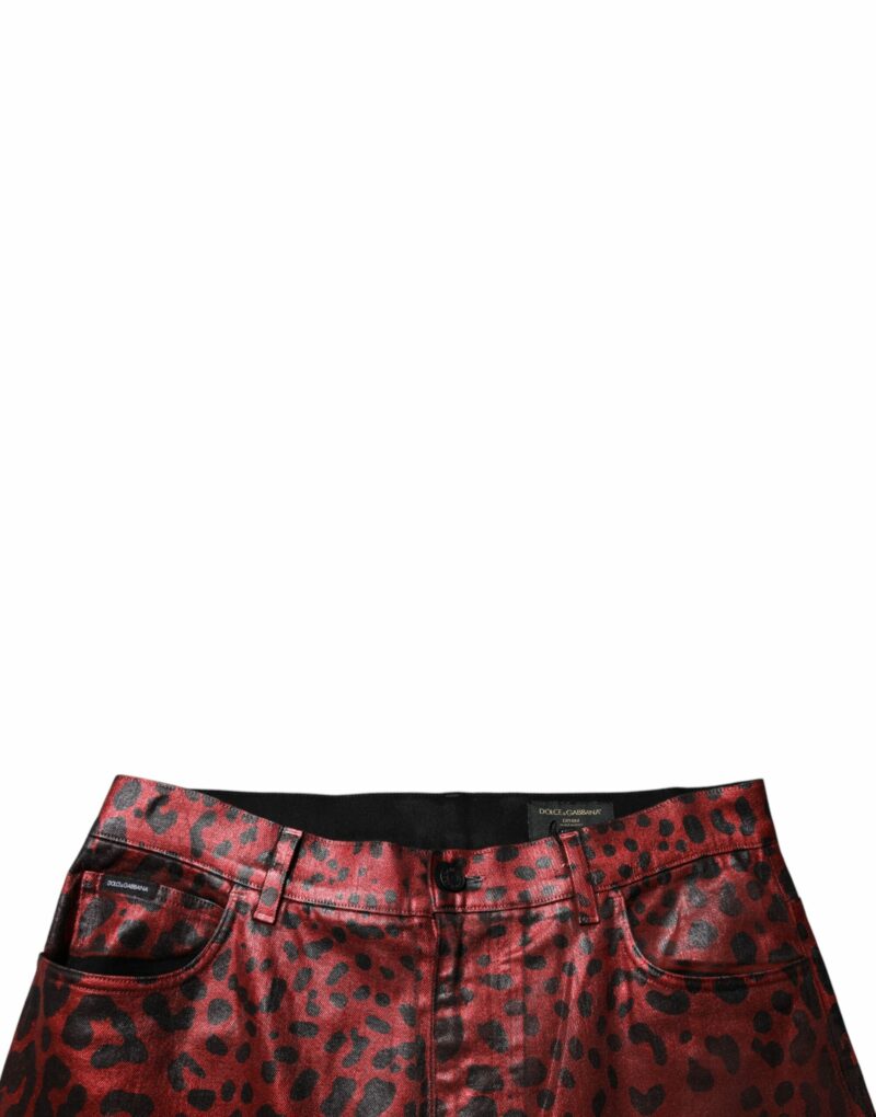Dolce & Gabbana Red Leopard Cotton Straight Men Denim Jeans - Image 5