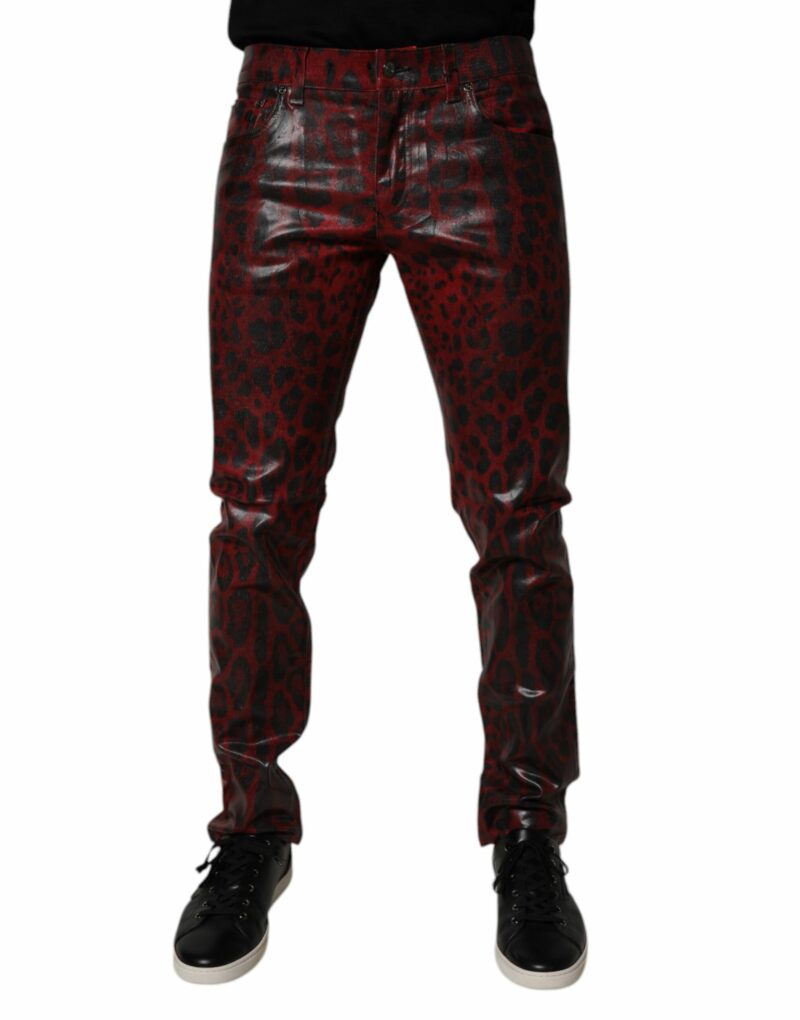 Dolce & Gabbana Red Leopard Cotton Skinny Men Denim Jeans - Image 2