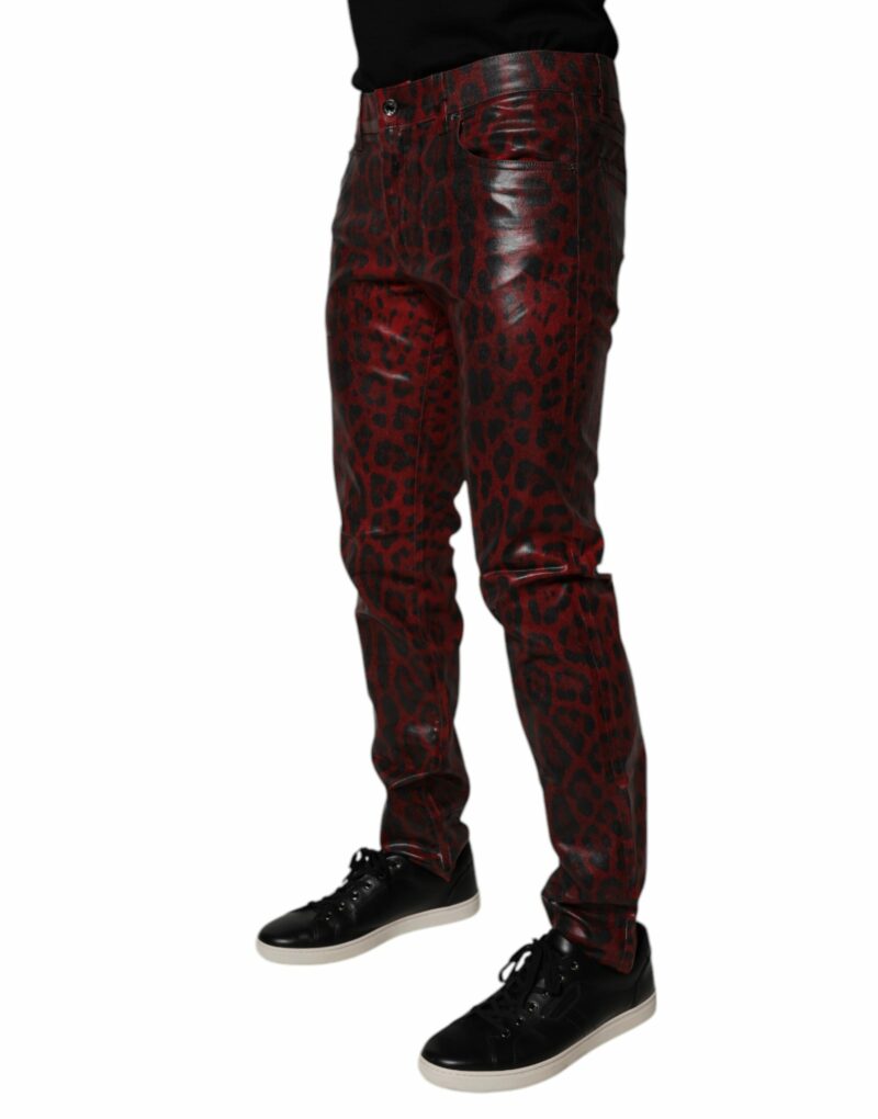 Dolce & Gabbana Red Leopard Cotton Skinny Men Denim Jeans - Image 3