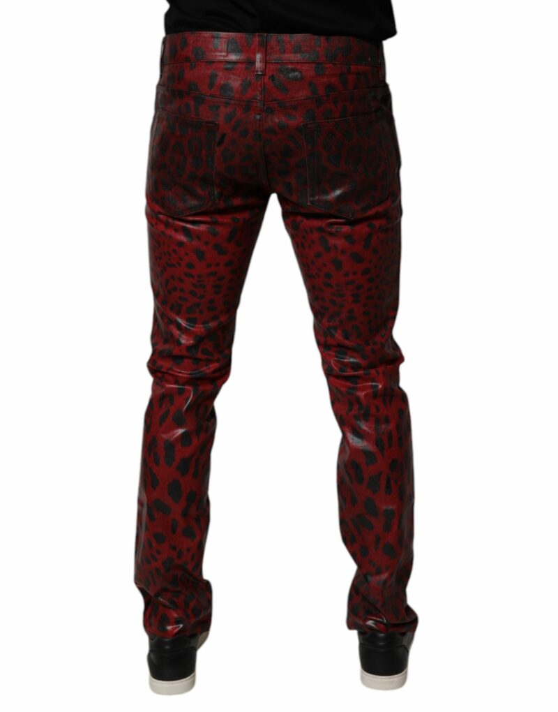 Dolce & Gabbana Red Leopard Cotton Skinny Men Denim Jeans - Image 4