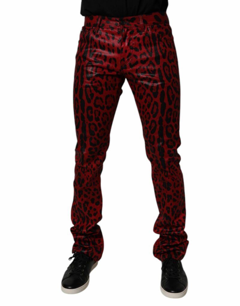 Dolce & Gabbana Red Leopard Cotton Slim Fit Denim Jeans - Image 2