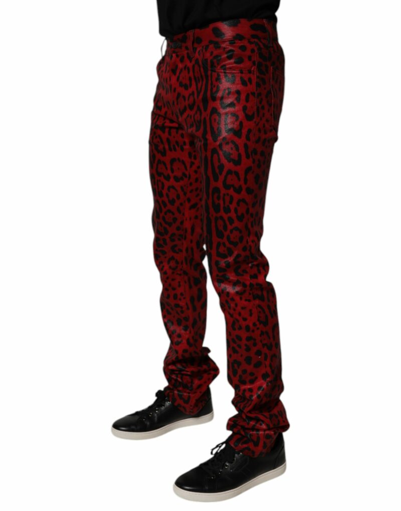 Dolce & Gabbana Red Leopard Cotton Slim Fit Denim Jeans - Image 3