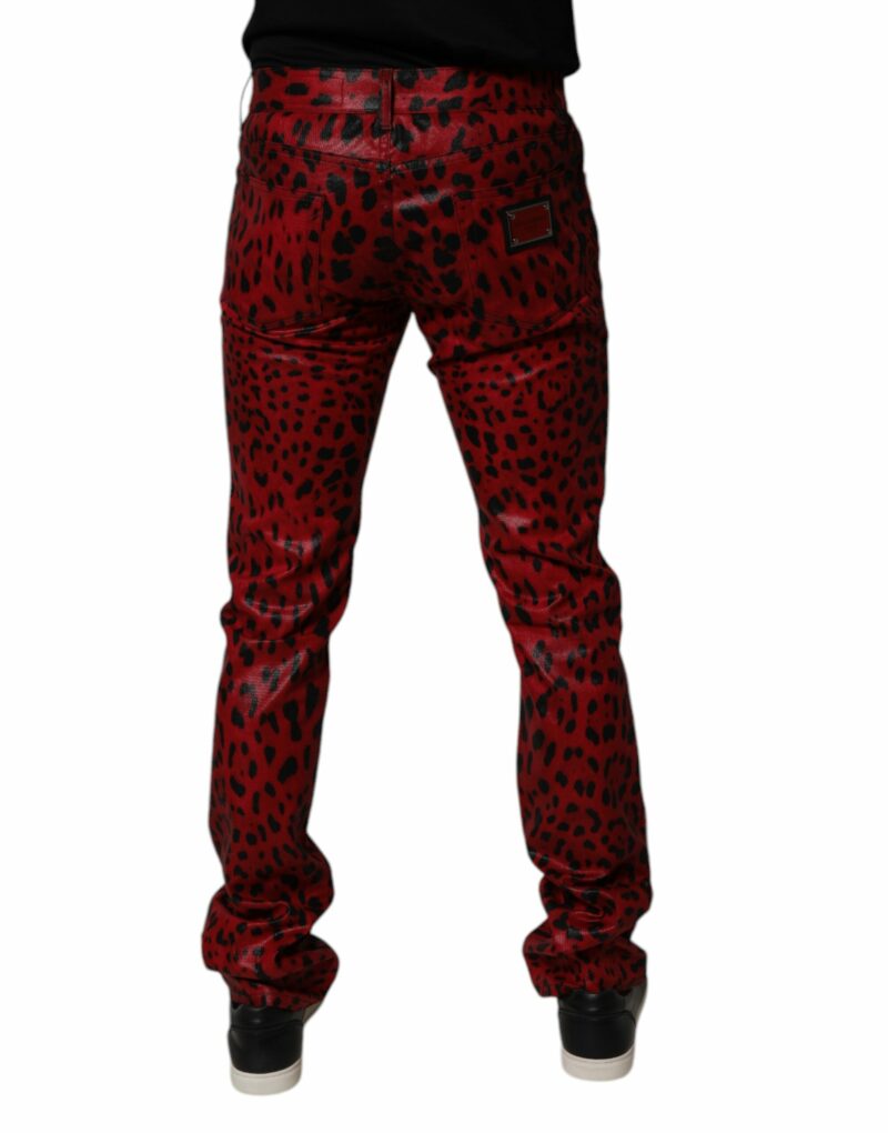 Dolce & Gabbana Red Leopard Cotton Slim Fit Denim Jeans - Image 4
