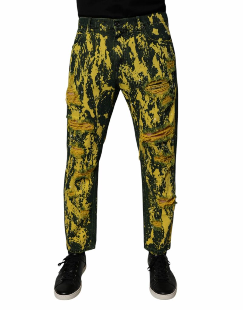 Dolce & Gabbana Black Yellow Tie Dye Tattered Skinny Men Denim Jeans - Image 2