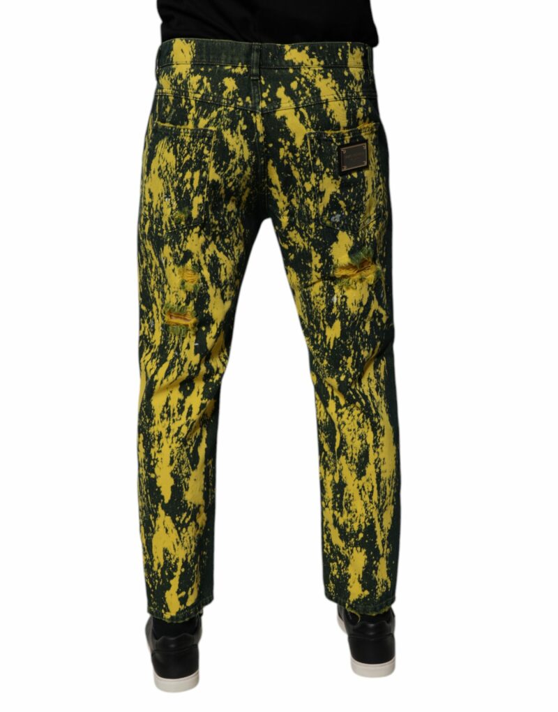 Dolce & Gabbana Black Yellow Tie Dye Tattered Skinny Men Denim Jeans - Image 4