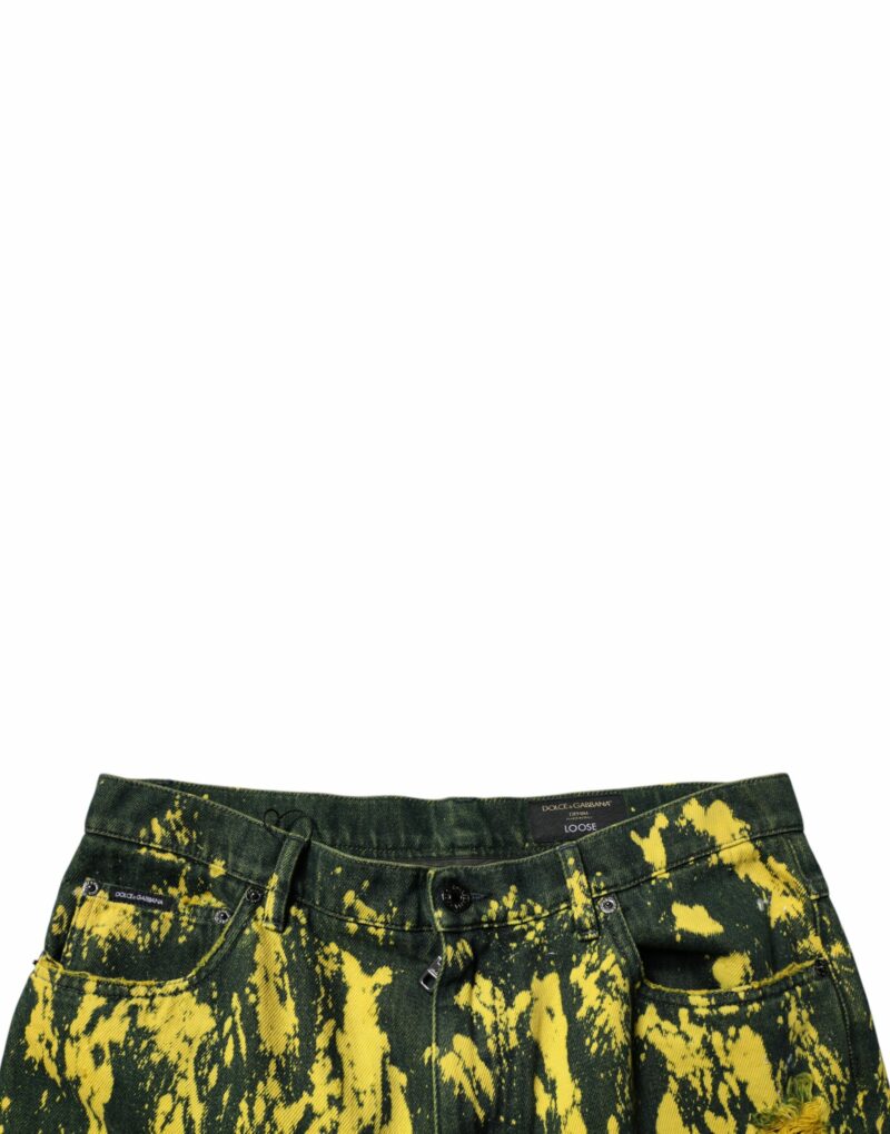 Dolce & Gabbana Black Yellow Tie Dye Tattered Skinny Men Denim Jeans - Image 5