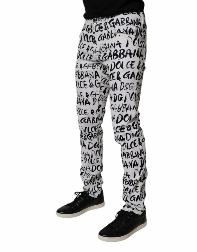 Dolce & Gabbana White Cotton Logo Print Skinny Denim Jeans - Image 3