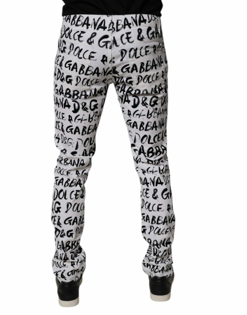 Dolce & Gabbana White Cotton Logo Print Skinny Denim Jeans - Image 4