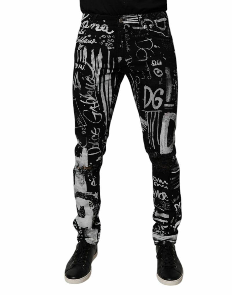 Dolce & Gabbana Black Cotton Logo Print Skinny Denim Jeans - Image 2