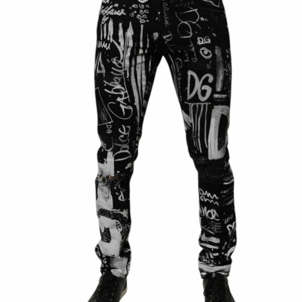 Dolce & Gabbana Black Cotton Logo Print Skinny Denim Jeans