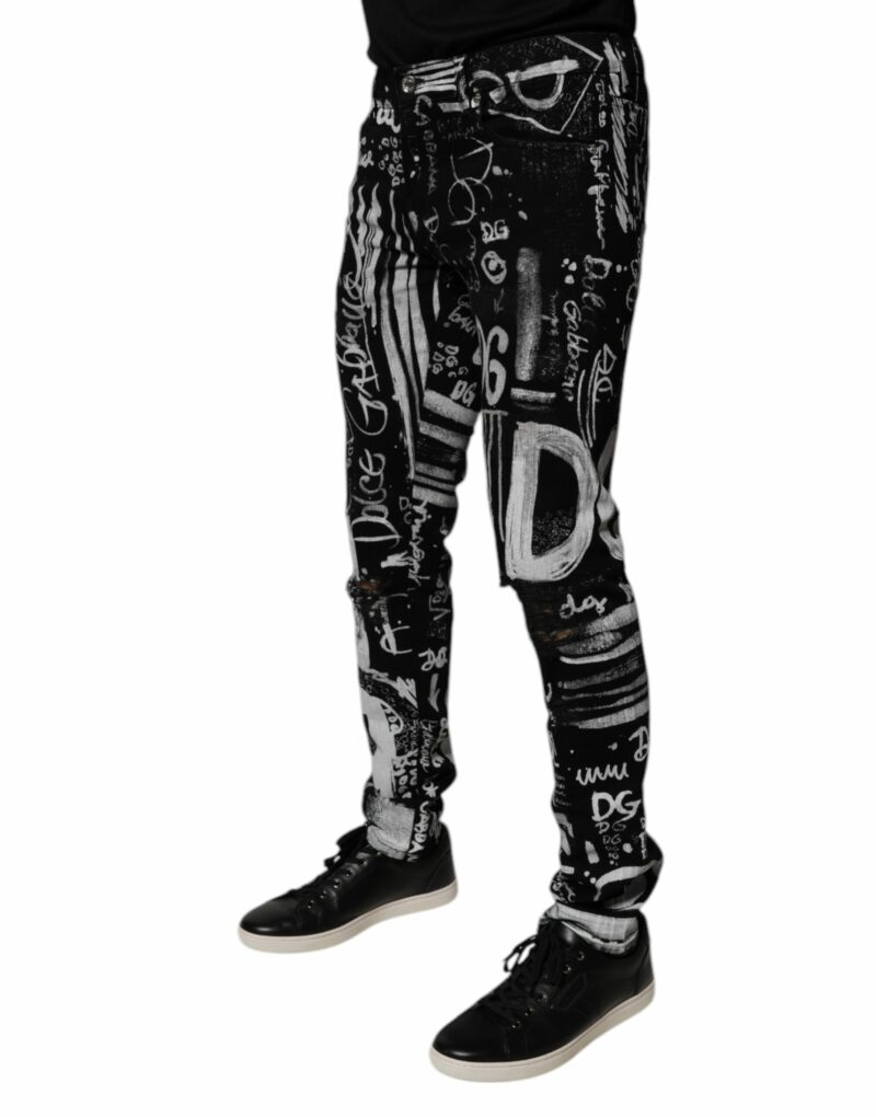 Dolce & Gabbana Black Cotton Logo Print Skinny Denim Jeans - Image 3