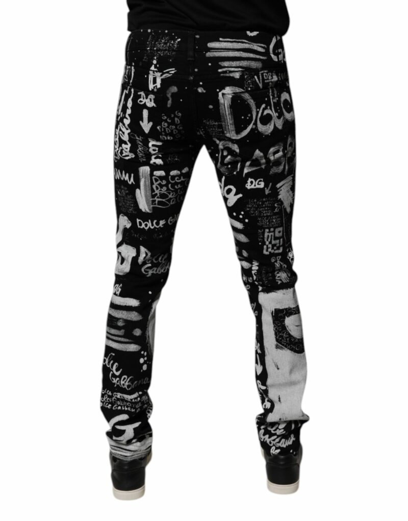 Dolce & Gabbana Black Cotton Logo Print Skinny Denim Jeans - Image 4
