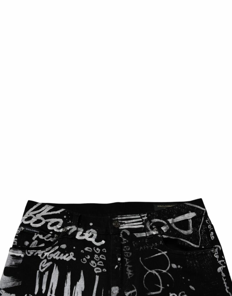 Dolce & Gabbana Black Cotton Logo Print Skinny Denim Jeans - Image 5