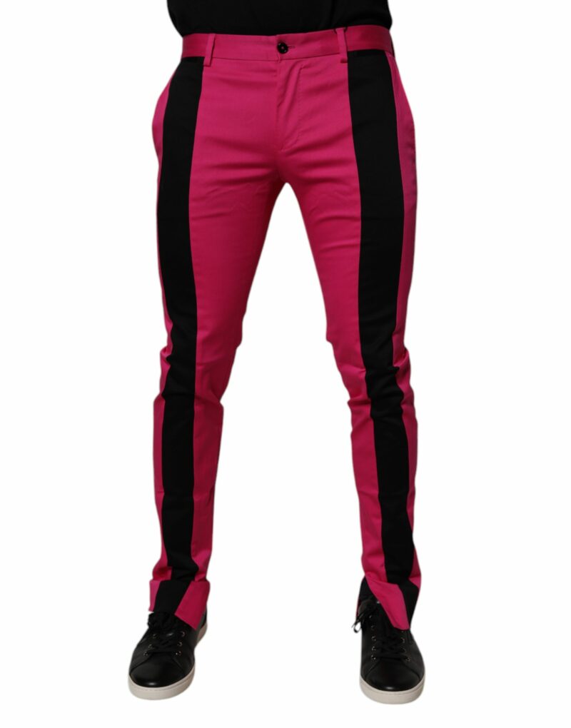 Dolce & Gabbana Pink Black Stripe Slim Fit Men Dress Pants - Image 2