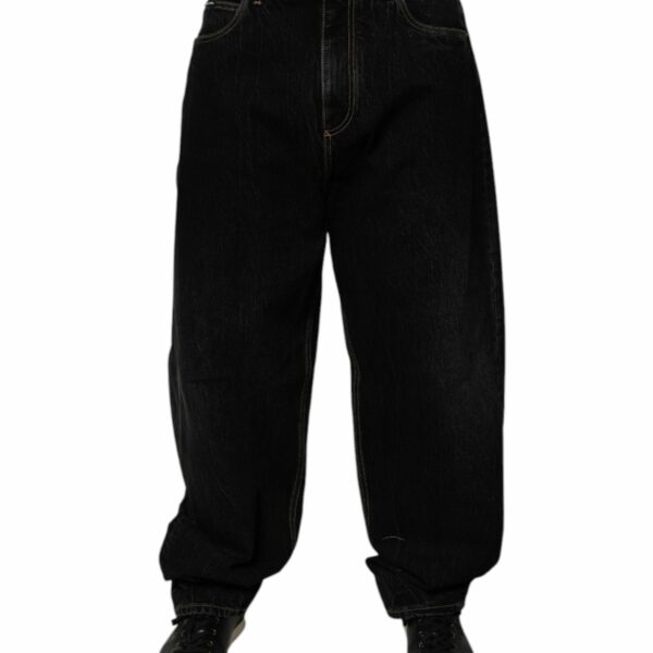 Dolce & Gabbana Black Cotton Mid Waist Wide Leg Denim Jeans