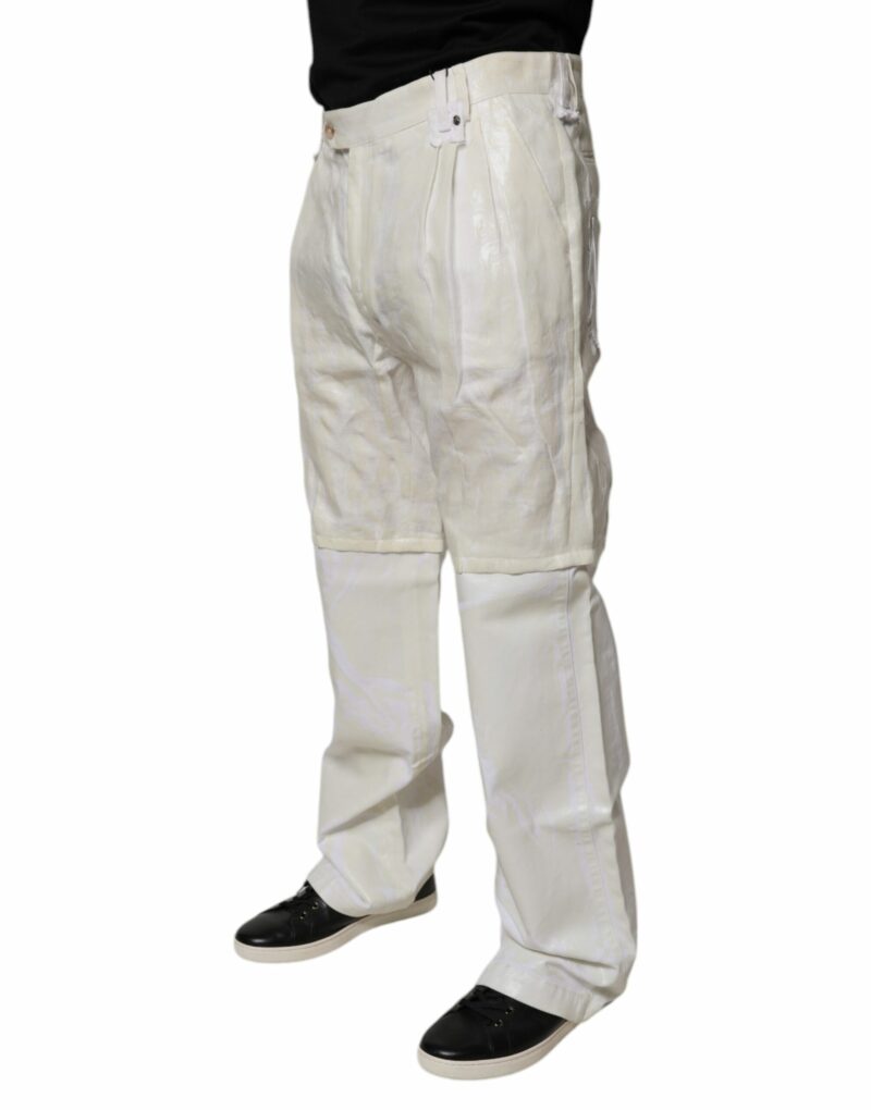 Dolce & Gabbana White Linen Mid Waist Straight Men Denim Jeans - Image 3