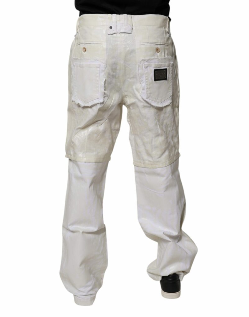 Dolce & Gabbana White Linen Mid Waist Straight Men Denim Jeans - Image 4