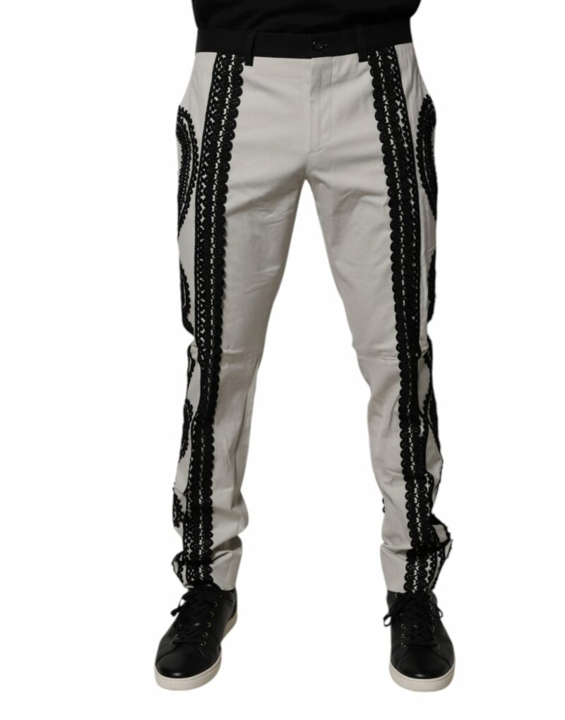 Dolce & Gabbana White Lace Trim Mid Waist Dress Formal Pants - Image 2