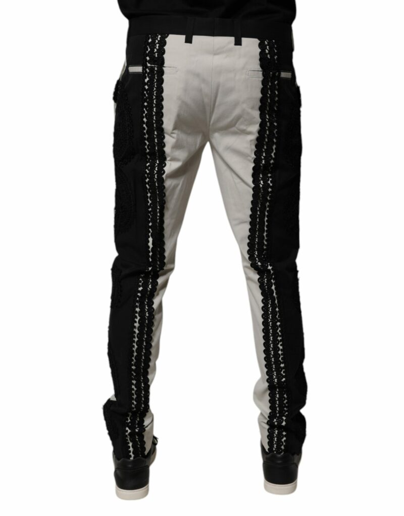 Dolce & Gabbana White Lace Trim Mid Waist Dress Formal Pants - Image 4