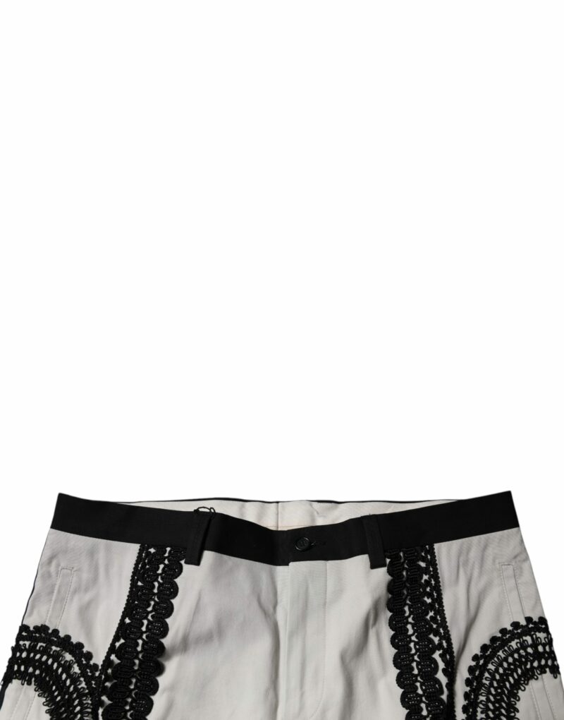Dolce & Gabbana White Lace Trim Mid Waist Dress Formal Pants - Image 5